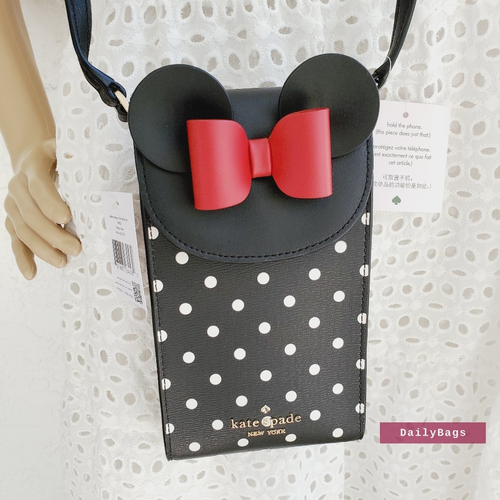 BEAUTIFUL KATE SPADE NORTH SOUTH BLACK MULTI CROSSBODY POLKA DOT PHONE BAG